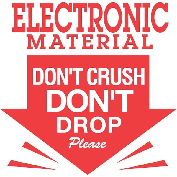 Decker Tape Products Label, DL1090, ELECTRONIC MATERIAL DON'T CRUSH / DON'T DROP, 3" X 3" DL1090 - main